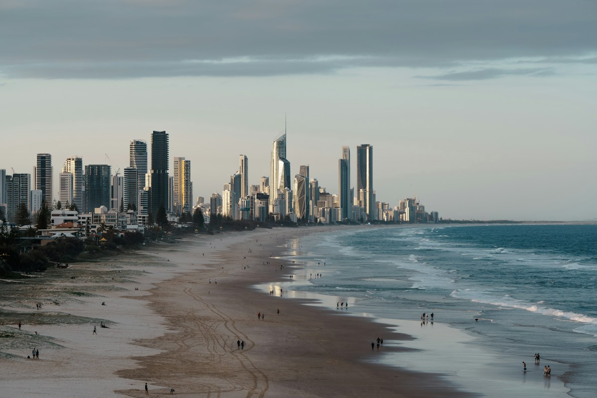 Gold Coast beachfront with coastal city skyline